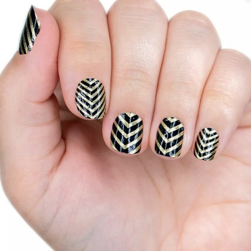 Color Street Drop The Ball Nail Polish Strips Black and Gold Chevron Nail Wraps